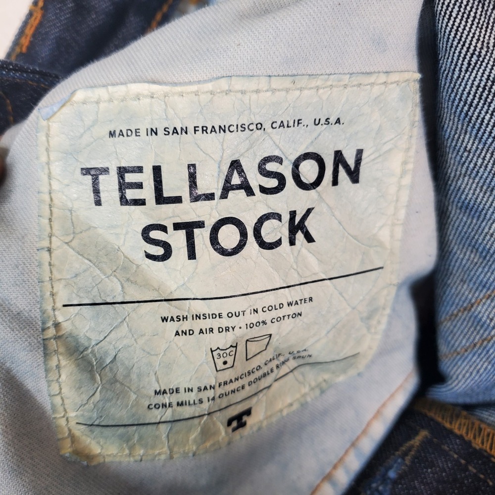 Tellason Stock Jeans Men 30x28.5 Blue Straight Leg Dark Buttonfly Denim Made USA - Picture 4 of 8